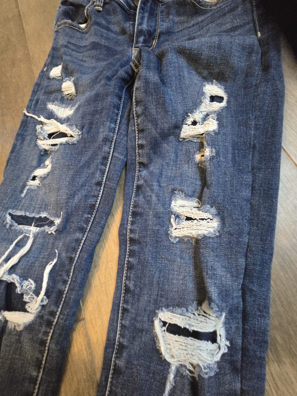 American Eagle Outfitters Women's Distressed Skinny Jeans - Dark Blue - Picture 3 of 5